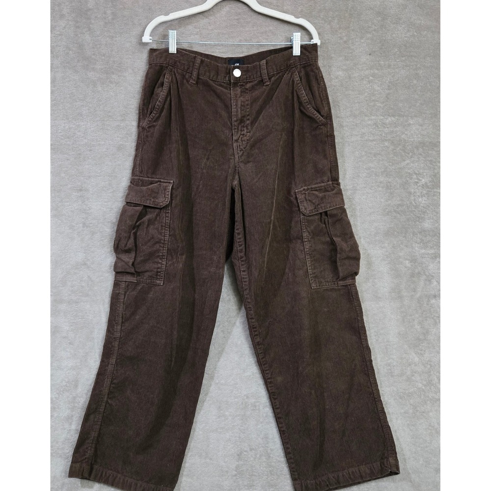 H&M Corduroy Cargo Pants Men 32 Baggy Fit Brown Streetwear Skater 90s Y2K
